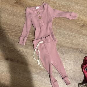Pink Ribbed Baby Outfit with Buttons